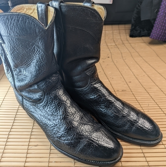 Justin Boots 3187 Classic Roper Boots Black Shrunken Shoulder Bullhide Roper Toe - Picture 3 of 10
